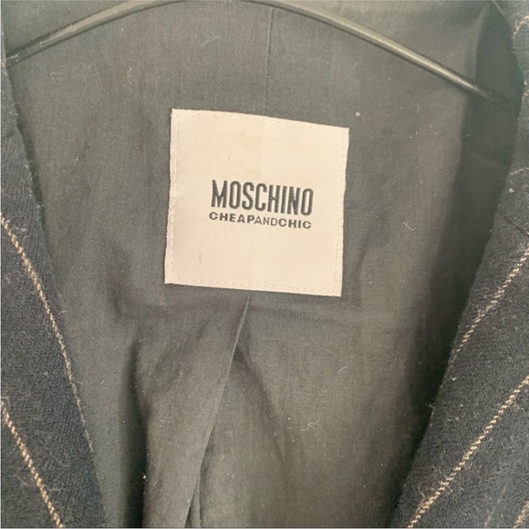 MOSCHINO BLACK BLAZER WITH BURG ANDY BROWN PINSTRIPE VELVET RIBBON BOW TRIM - Picture 12 of 16